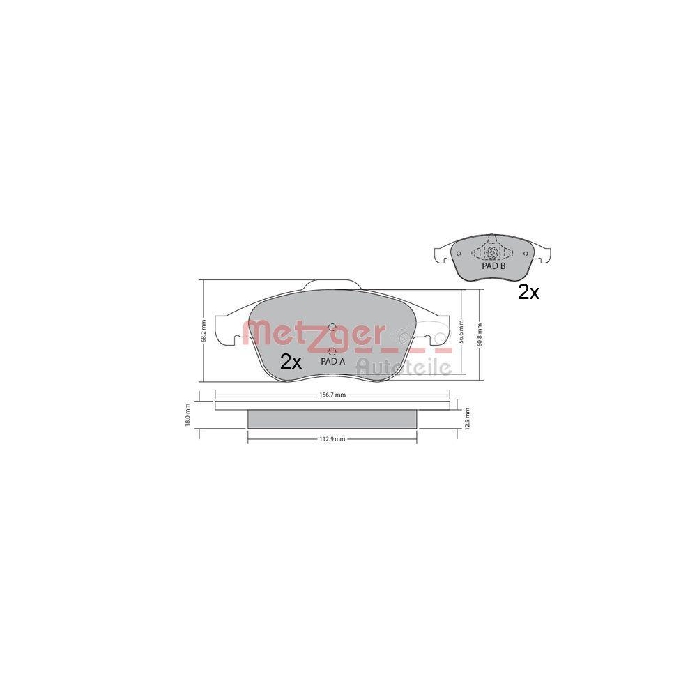 Bremsbelagsatz, Scheibenbremse METZGER 1170409 für RENAULT, Vorderachse