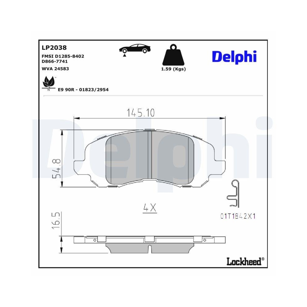 DELPHI LP2038 Bremsbelagsatz, Scheibenbremse f&uuml;r CHRYSLER DODGE LANCIA JEEP