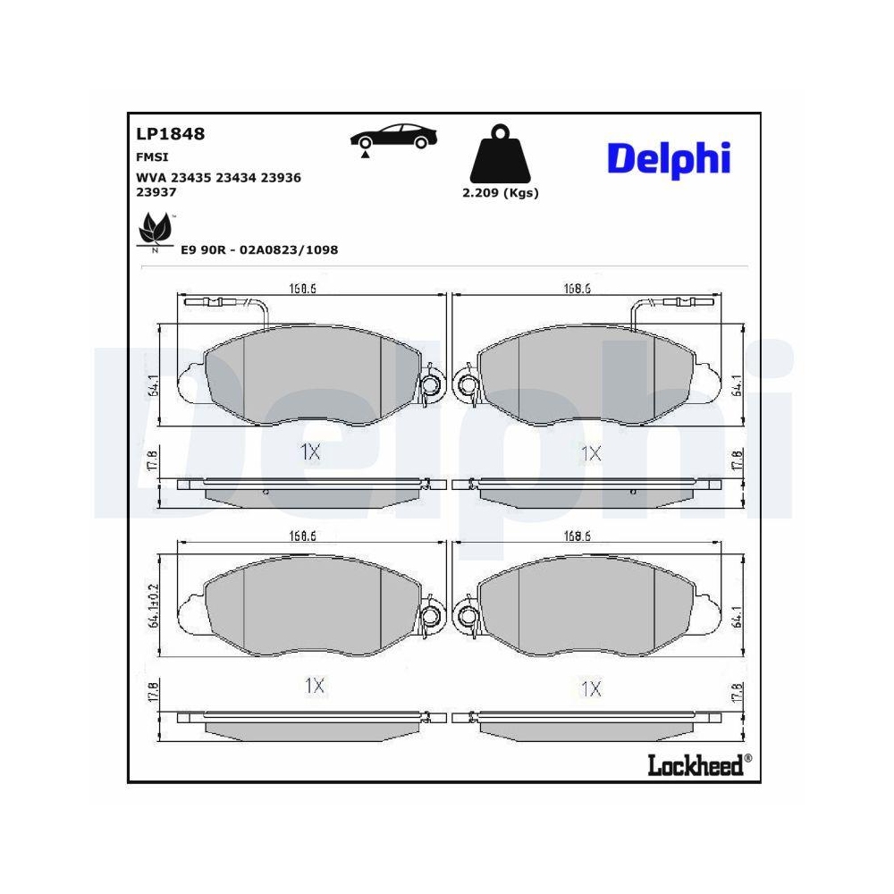 DELPHI LP1848 Bremsbelagsatz, Scheibenbremse f&uuml;r NISSAN, Vorderachse