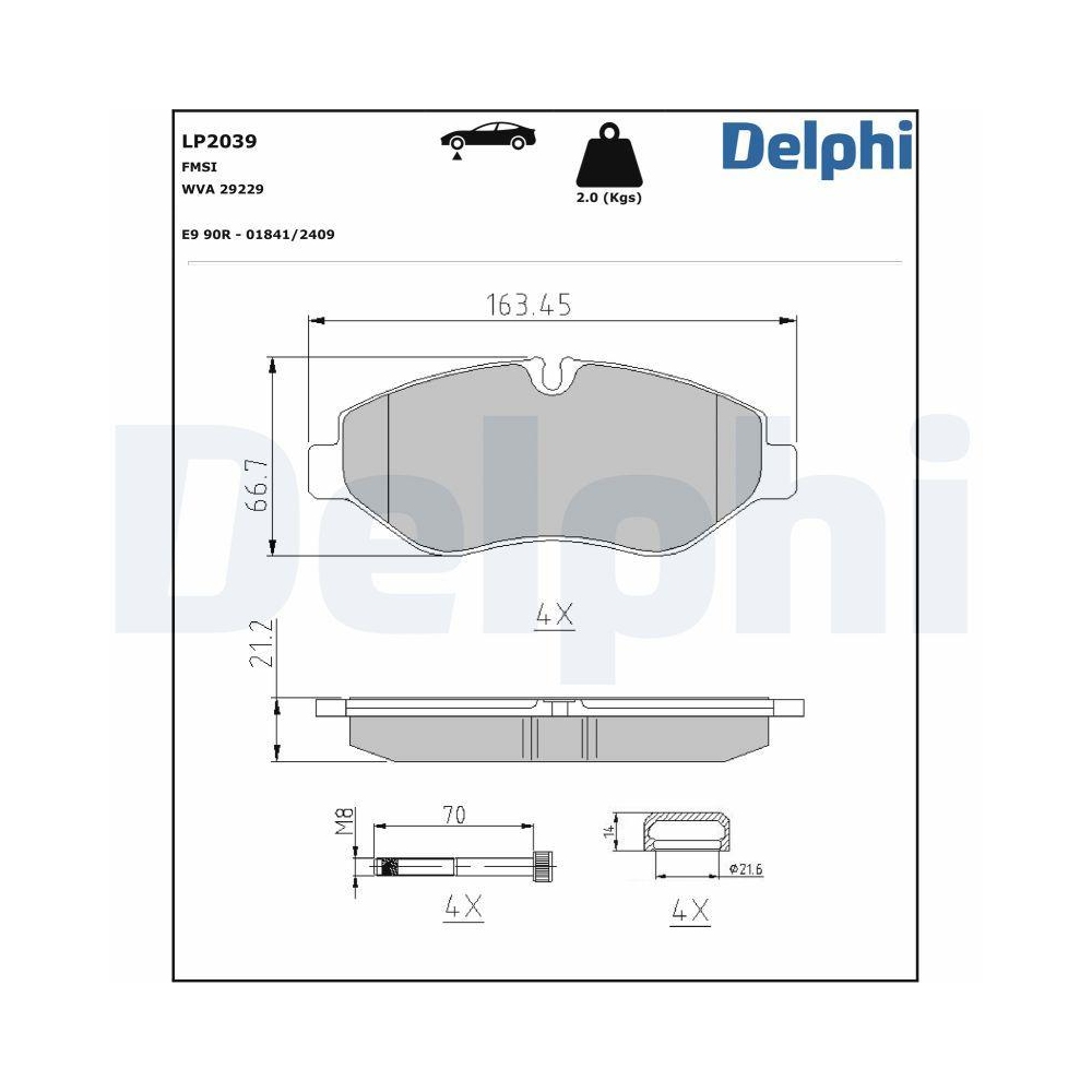 DELPHI LP2039 Bremsbelagsatz, Scheibenbremse f&uuml;r IVECO, Hinterachse, Vorderachse