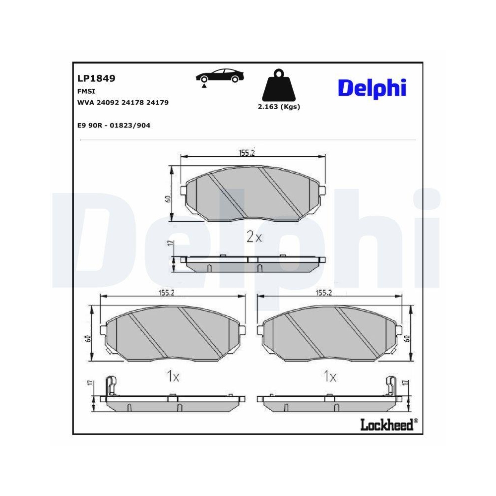 DELPHI LP1849 Bremsbelagsatz, Scheibenbremse f&uuml;r KIA, Vorderachse