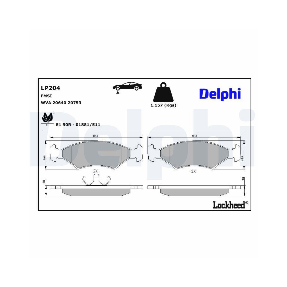 DELPHI LP204 Bremsbelagsatz, Scheibenbremse für FORD, Vorderachse