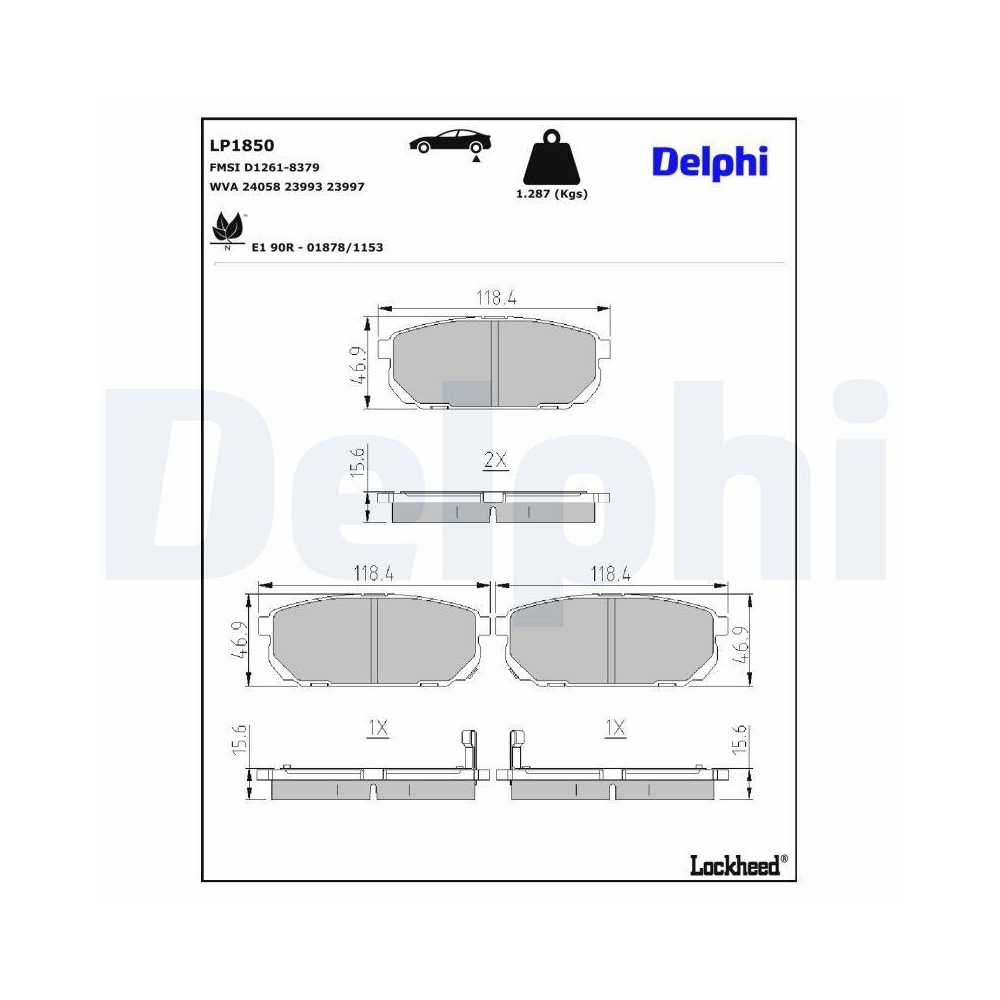 DELPHI LP1850 Bremsbelagsatz, Scheibenbremse f&uuml;r KIA, Hinterachse