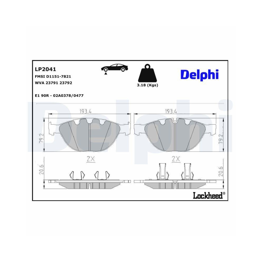 DELPHI LP2041 Bremsbelagsatz, Scheibenbremse f&uuml;r BMW JAGUAR, Vorderachse