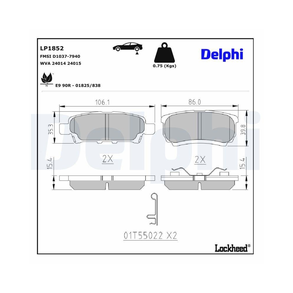 DELPHI LP1852 Bremsbelagsatz, Scheibenbremse f&uuml;r CHRYSLER DODGE MITSUBISHI JEEP