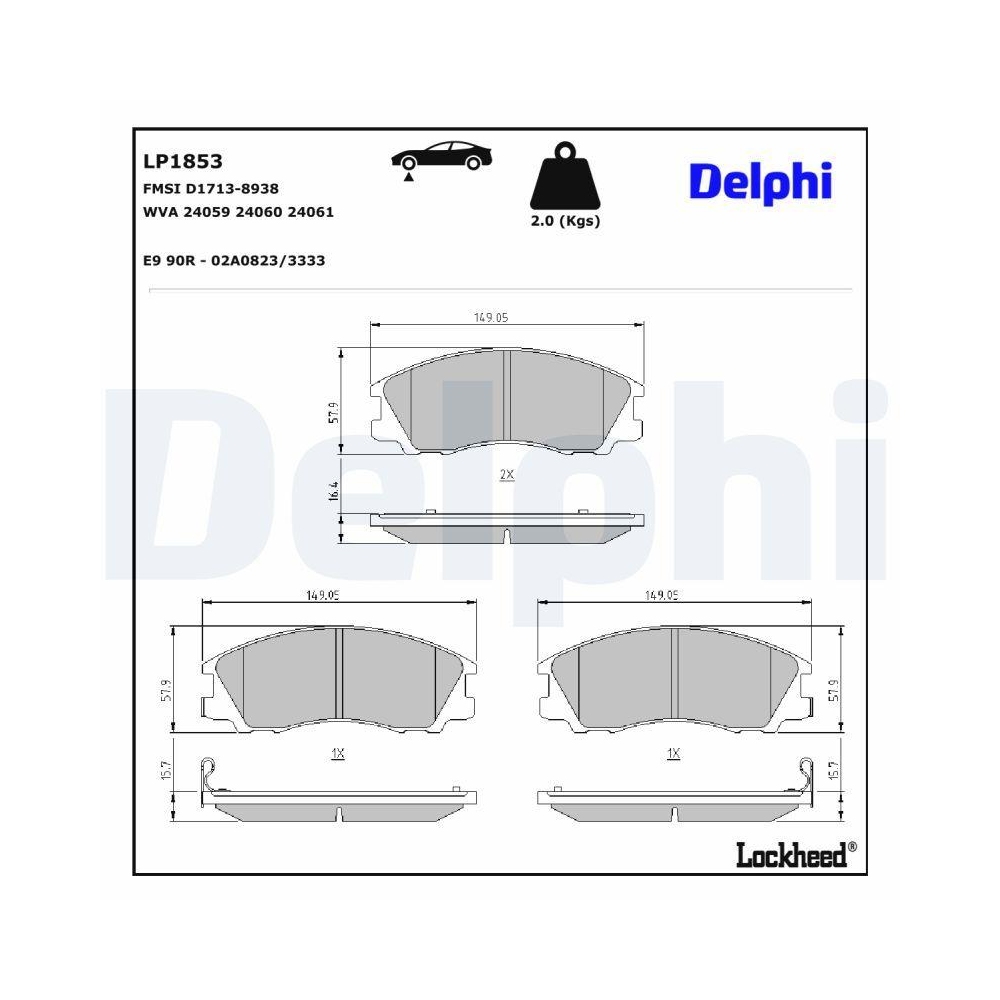 DELPHI LP1853 Bremsbelagsatz, Scheibenbremse für HYUNDAI, Vorderachse