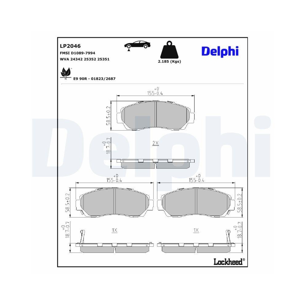 DELPHI LP2046 Bremsbelagsatz, Scheibenbremse f&uuml;r HONDA HONDA (DONGFENG)