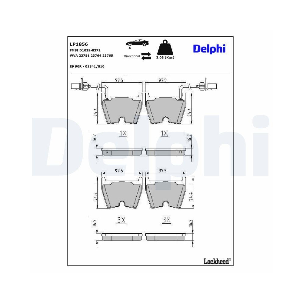 DELPHI LP1856 Bremsbelagsatz, Scheibenbremse f&uuml;r AUDI VW, Vorderachse