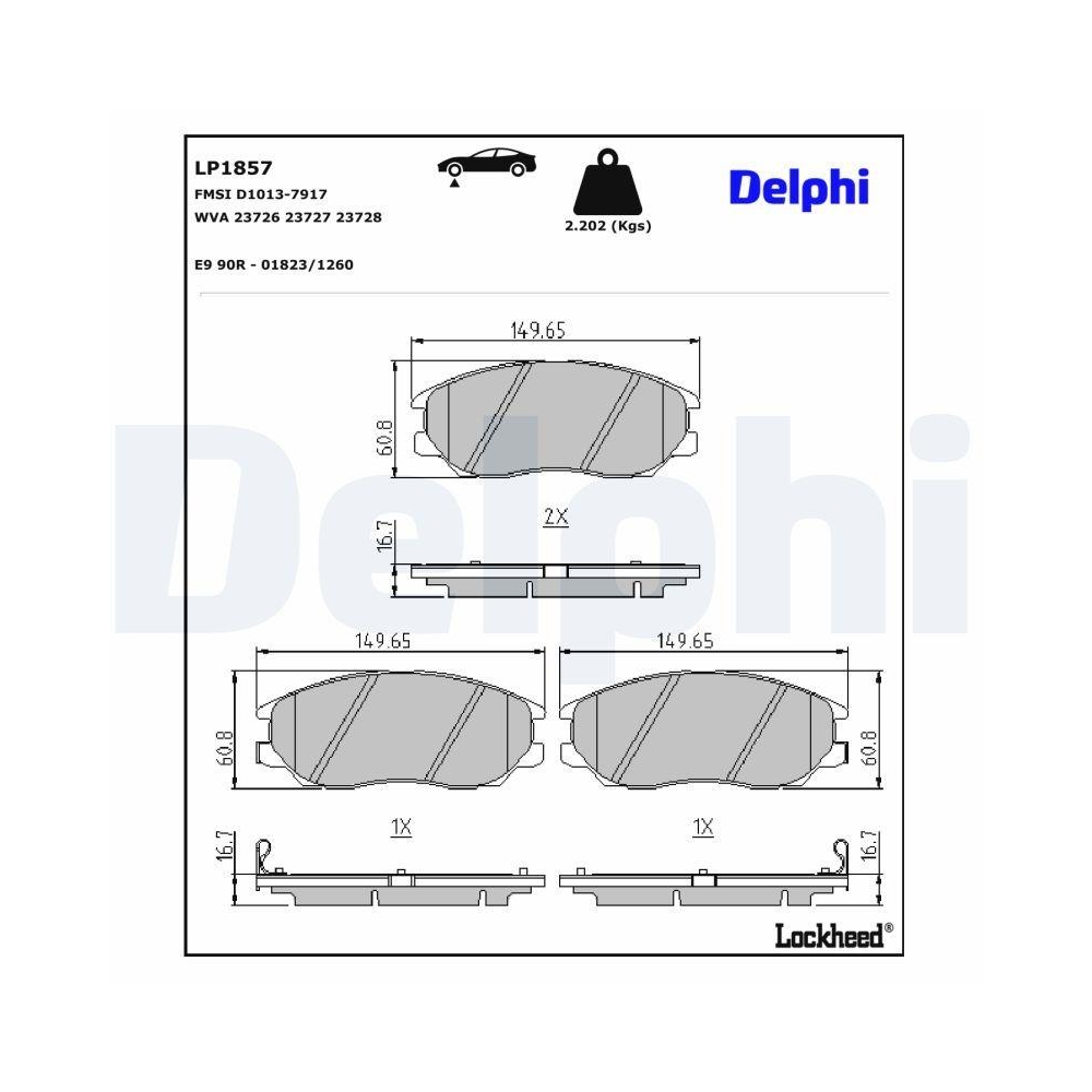 DELPHI LP1857 Bremsbelagsatz, Scheibenbremse f&uuml;r SSANGYONG HYUNDAI KIA