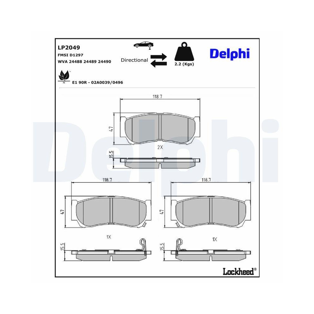 DELPHI LP2049 Bremsbelagsatz, Scheibenbremse f&uuml;r HYUNDAI, Hinterachse