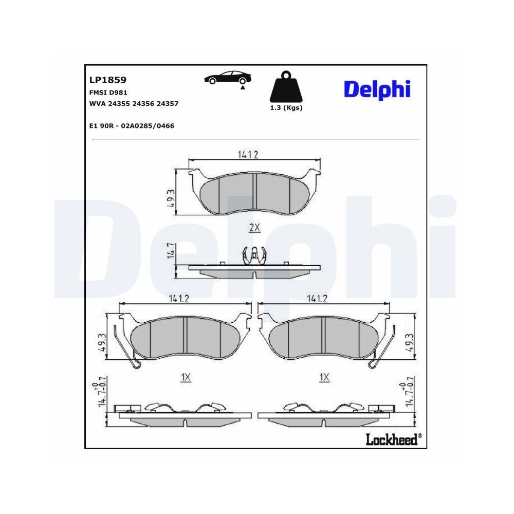 DELPHI LP1859 Bremsbelagsatz, Scheibenbremse f&uuml;r JEEP, Hinterachse