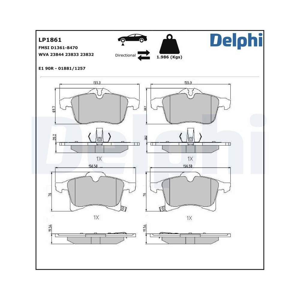 DELPHI LP1861 Bremsbelagsatz, Scheibenbremse für OPEL VAUXHALL, Vorderachse