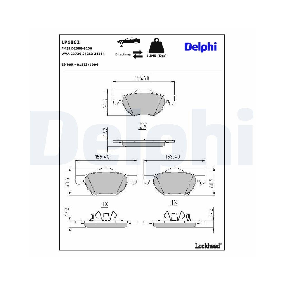 DELPHI LP1862 Bremsbelagsatz, Scheibenbremse f&uuml;r HONDA, Vorderachse