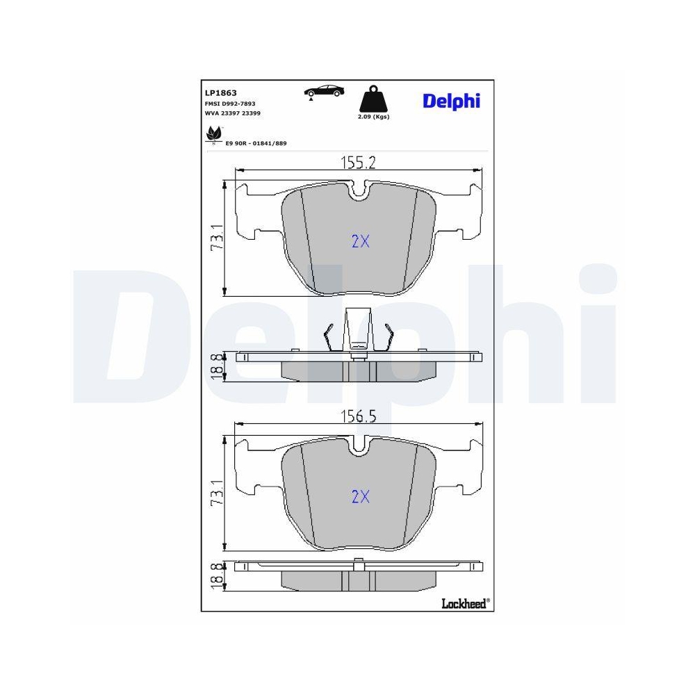DELPHI LP1863 Bremsbelagsatz, Scheibenbremse f&uuml;r LAND ROVER, Vorderachse