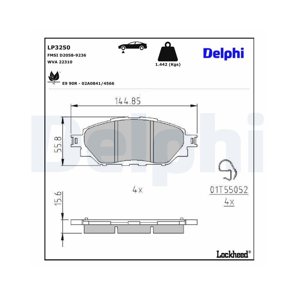 DELPHI LP3250 Bremsbelagsatz, Scheibenbremse f&uuml;r TOYOTA, Vorderachse