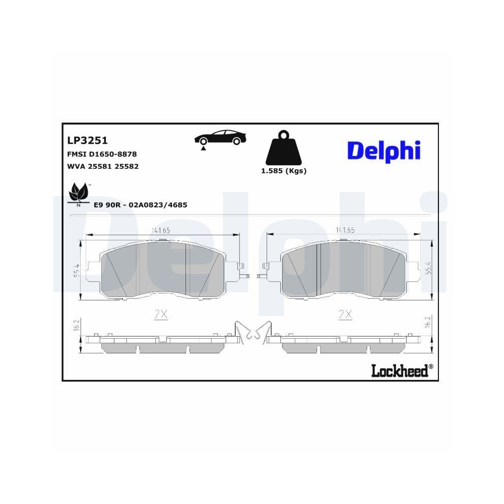 DELPHI LP3251 Bremsbelagsatz, Scheibenbremse f&uuml;r NISSAN, Vorderachse