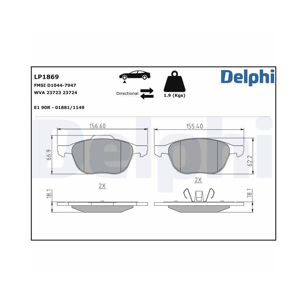 DELPHI LP1869 Bremsbelagsatz, Scheibenbremse für FORD MAZDA VOLVO FORD (CHANGAN)