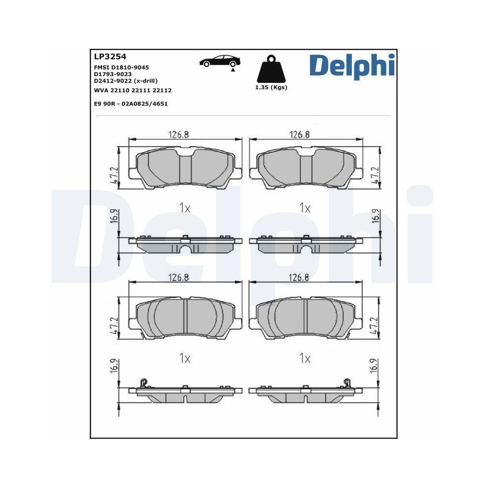 DELPHI LP3254 Bremsbelagsatz, Scheibenbremse f&uuml;r FORD FORD USA, Hinterachse