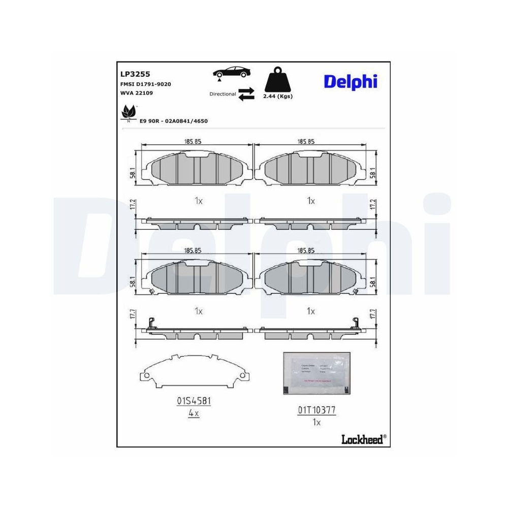 DELPHI LP3255 Bremsbelagsatz, Scheibenbremse f&uuml;r FORD USA, Vorderachse