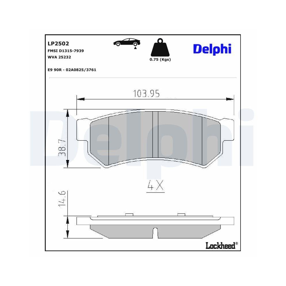 DELPHI LP2502 Bremsbelagsatz, Scheibenbremse f&uuml;r MITSUBISHI CHEVROLET DAEWOO