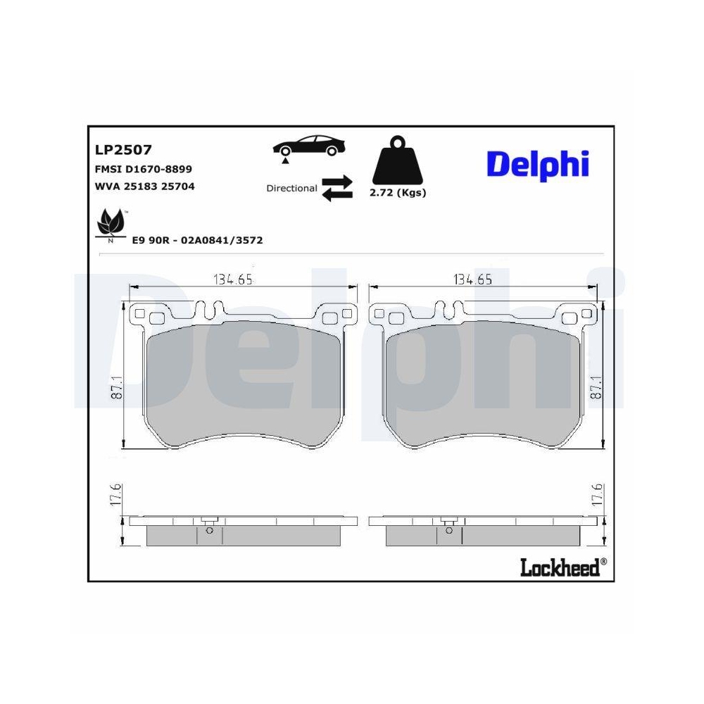 DELPHI LP2507 Bremsbelagsatz, Scheibenbremse f&uuml;r MERCEDES-BENZ, Vorderachse