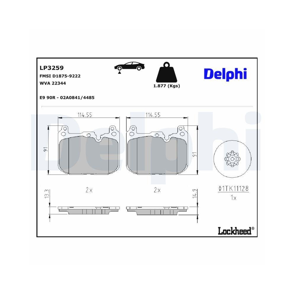 DELPHI LP3259 Bremsbelagsatz, Scheibenbremse f&uuml;r MINI, Vorderachse