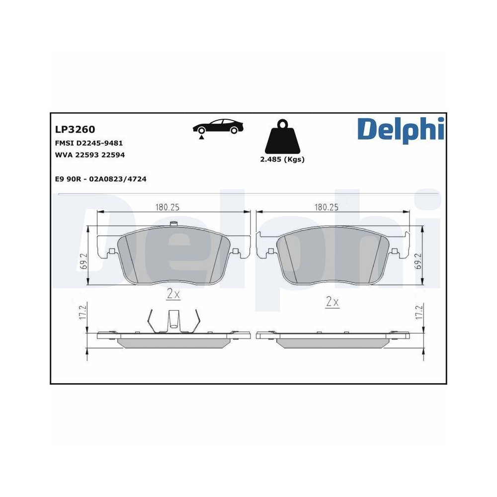 DELPHI LP3260 Bremsbelagsatz, Scheibenbremse f&uuml;r CITRO&Euml;N FIAT OPEL PEUGEOT