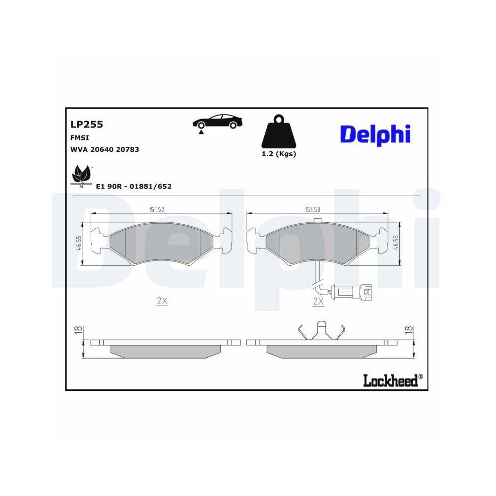 DELPHI LP255 Bremsbelagsatz, Scheibenbremse für FORD, Vorderachse