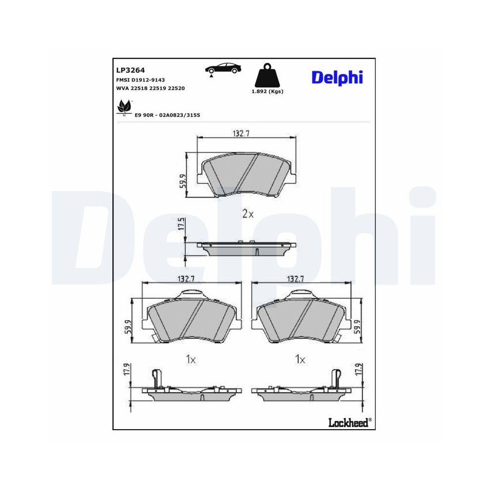 DELPHI LP3264 Bremsbelagsatz, Scheibenbremse f&uuml;r HYUNDAI KIA HYUNDAI (BEIJING)