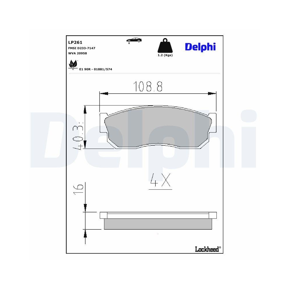 DELPHI LP261 Bremsbelagsatz, Scheibenbremse f&uuml;r NISSAN SUBARU, Vorderachse