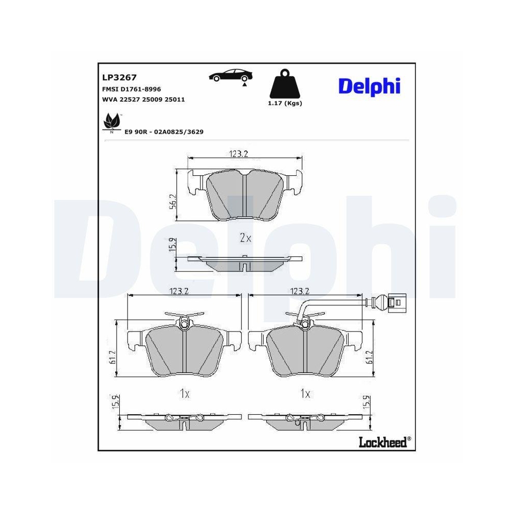 DELPHI LP3267 Bremsbelagsatz, Scheibenbremse f&uuml;r AUDI, Hinterachse