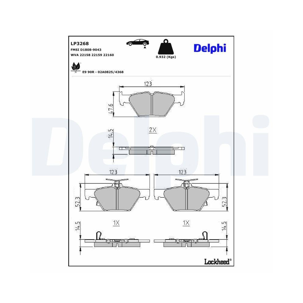 DELPHI LP3268 Bremsbelagsatz, Scheibenbremse f&uuml;r SUBARU, Hinterachse