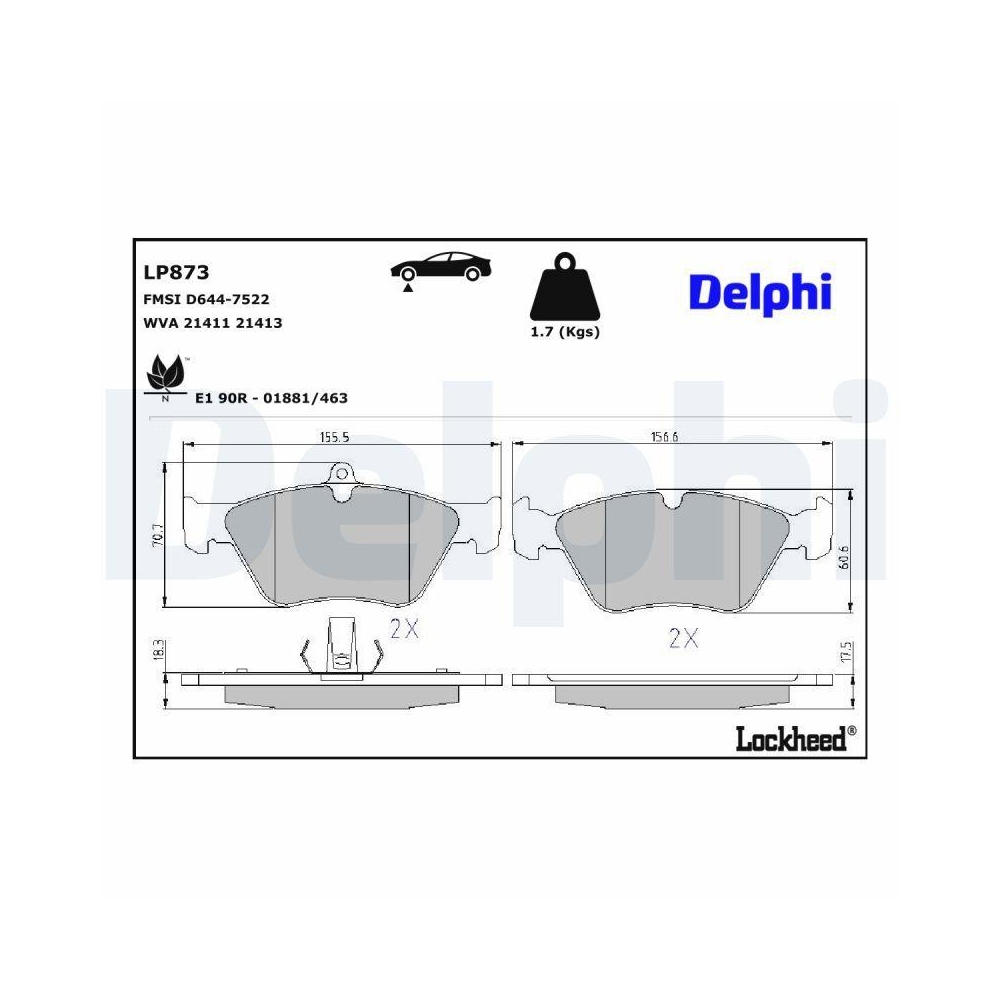 DELPHI LP873 Bremsbelagsatz, Scheibenbremse f&uuml;r OPEL SAAB VAUXHALL, Vorderachse