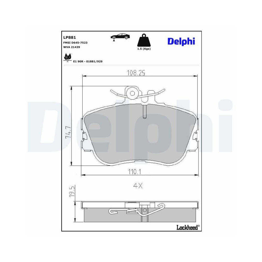 DELPHI LP881 Bremsbelagsatz, Scheibenbremse f&uuml;r MERCEDES-BENZ, Vorderachse