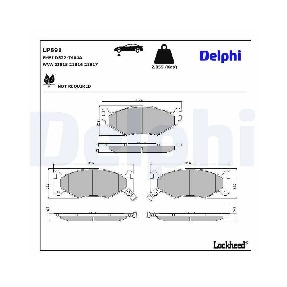 DELPHI LP891 Bremsbelagsatz, Scheibenbremse f&uuml;r CHRYSLER DODGE PLYMOUTH