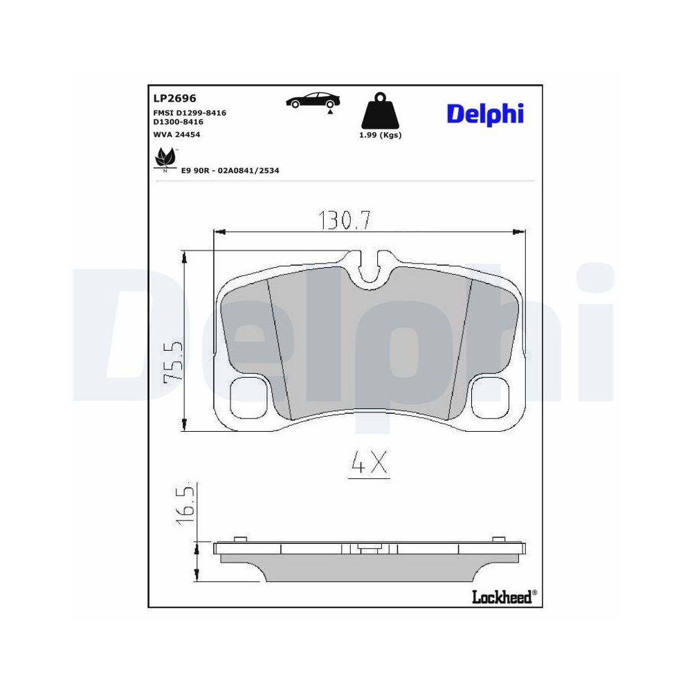 DELPHI LP2696 Bremsbelagsatz, Scheibenbremse f&uuml;r PORSCHE, Hinterachse