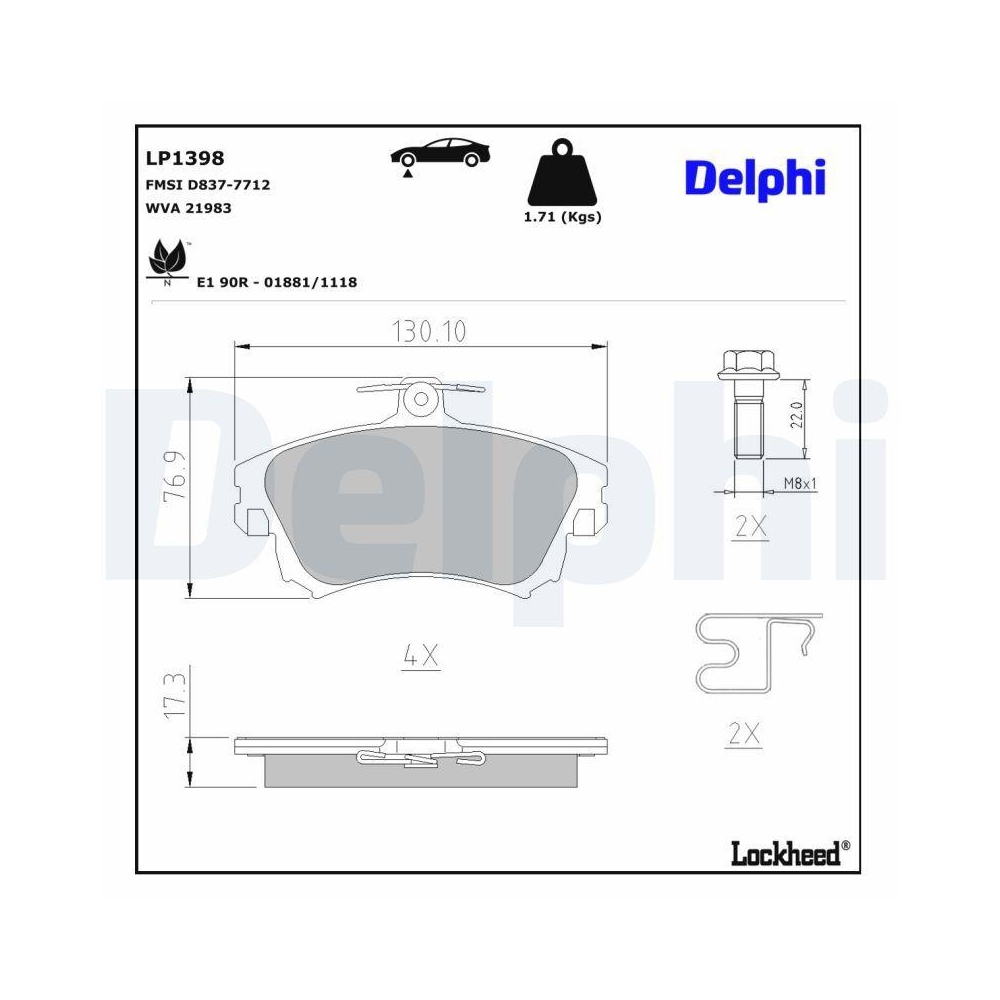 DELPHI LP1398 Bremsbelagsatz, Scheibenbremse f&uuml;r MITSUBISHI VOLVO SMART