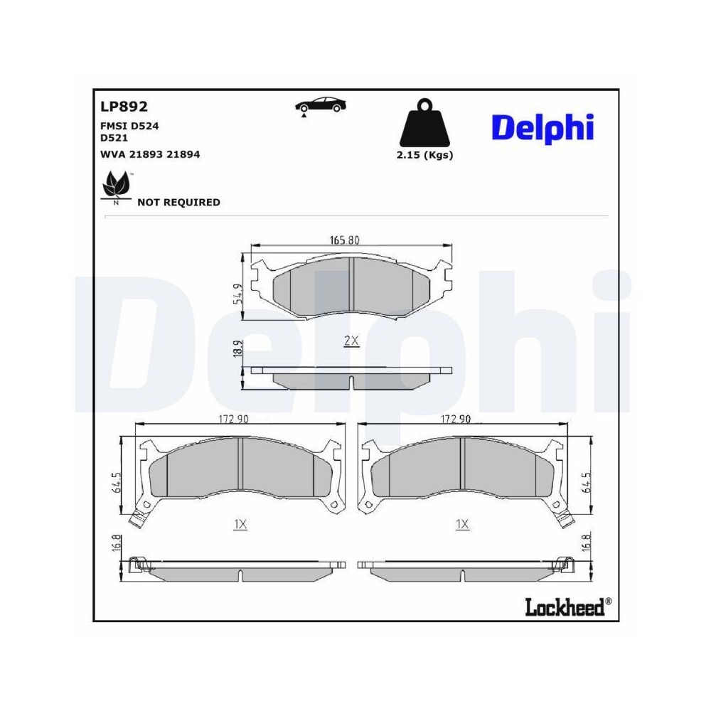 DELPHI LP892 Bremsbelagsatz, Scheibenbremse f&uuml;r CHRYSLER DODGE PLYMOUTH