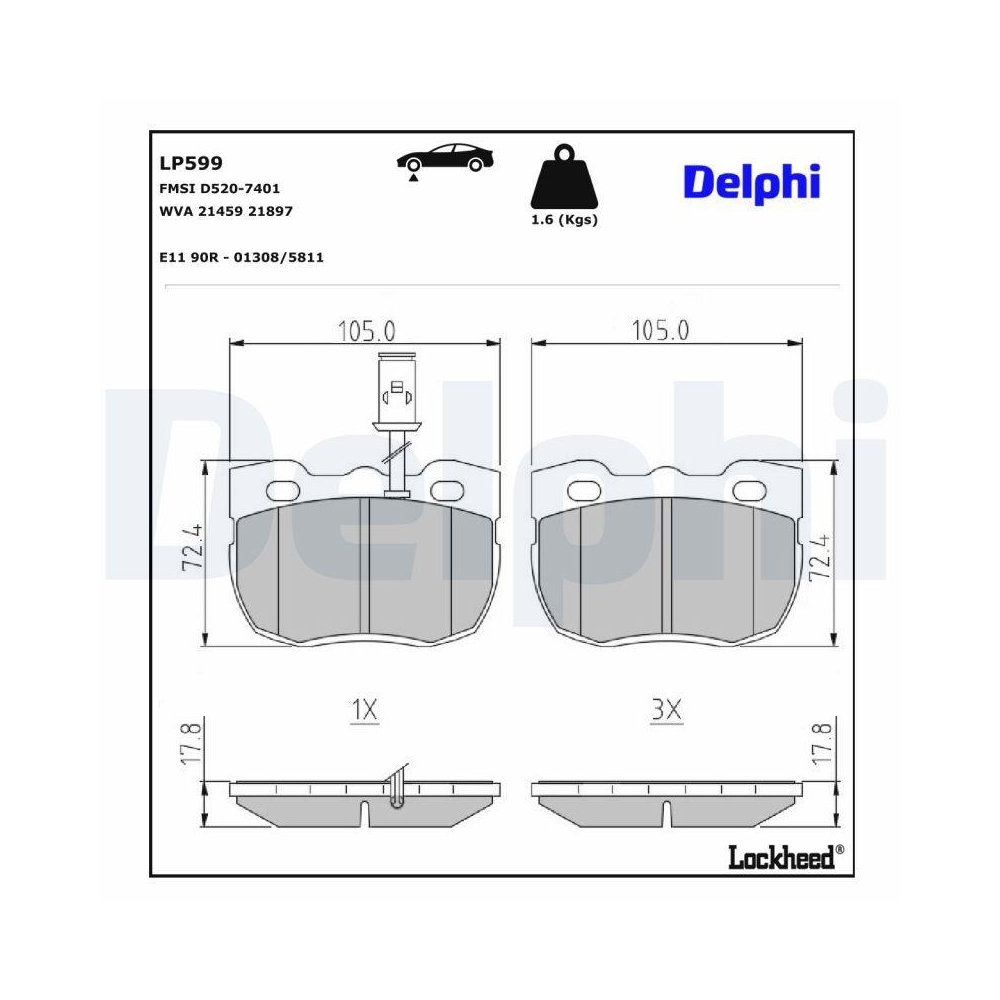 DELPHI LP599 Bremsbelagsatz, Scheibenbremse f&uuml;r TATA LAND ROVER, Vorderachse