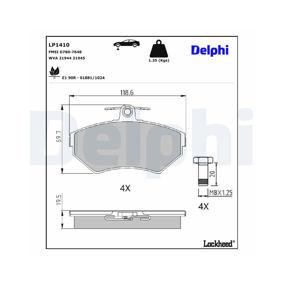 DELPHI LP1410 Bremsbelagsatz, Scheibenbremse für AUDI VW, Vorderachse
