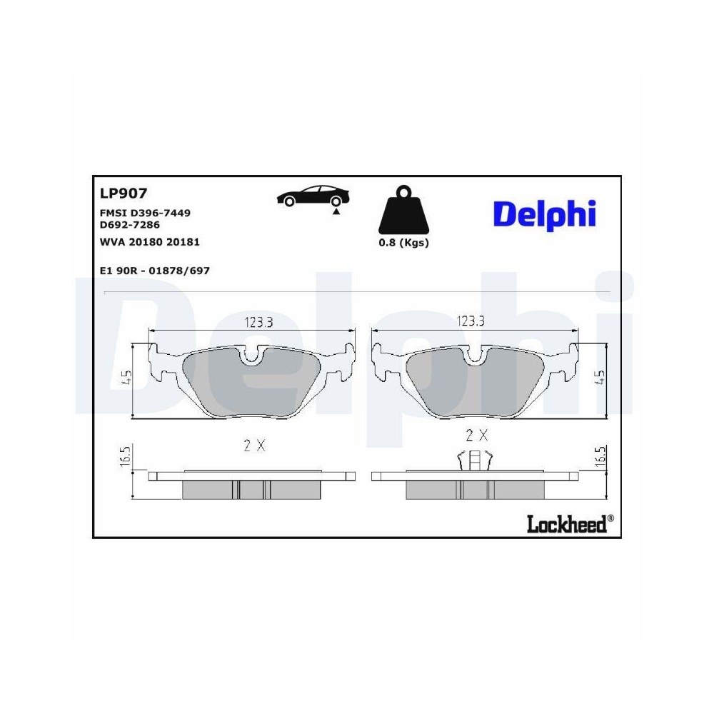 DELPHI LP907 Bremsbelagsatz, Scheibenbremse f&uuml;r BMW, Hinterachse