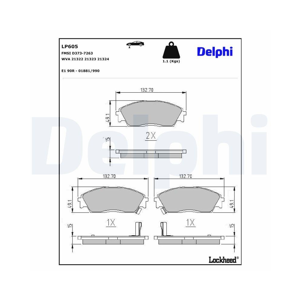 DELPHI LP605 Bremsbelagsatz, Scheibenbremse f&uuml;r HONDA ACURA, Vorderachse