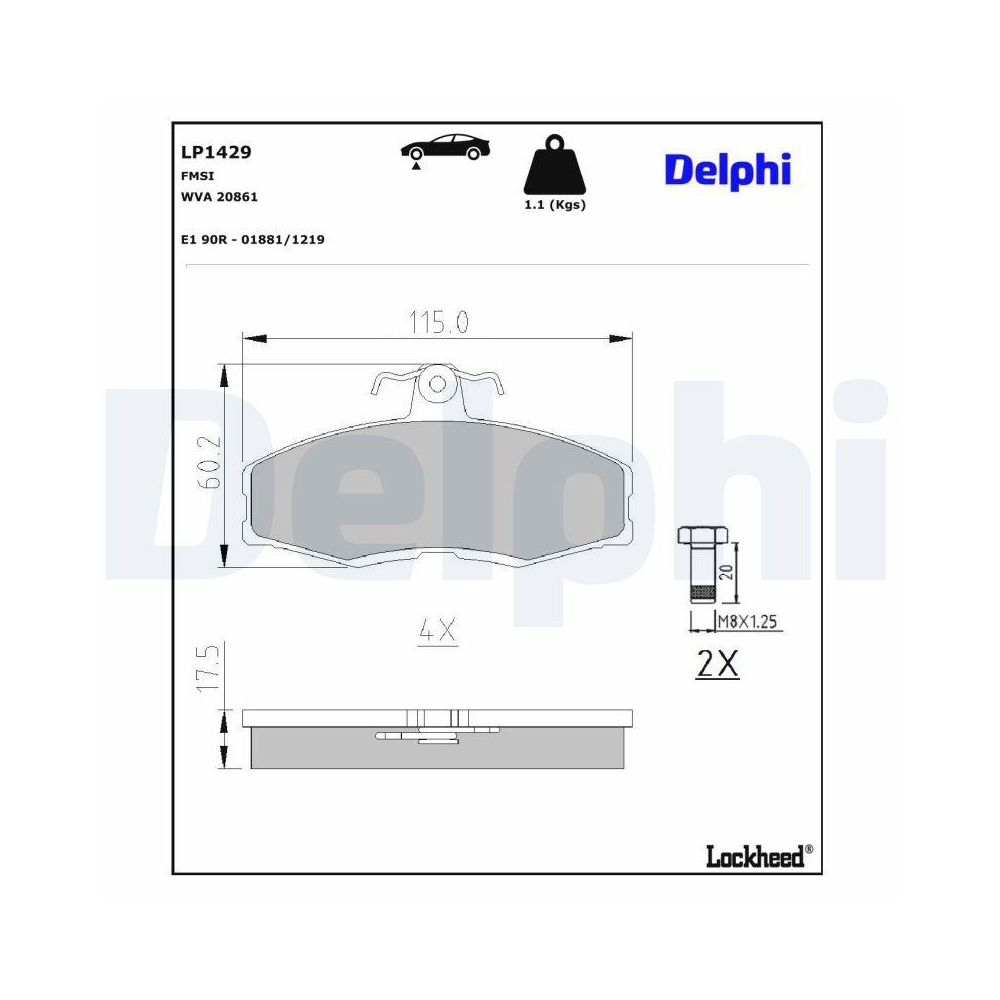 DELPHI LP1429 Bremsbelagsatz, Scheibenbremse für MITSUBISHI SKODA VW