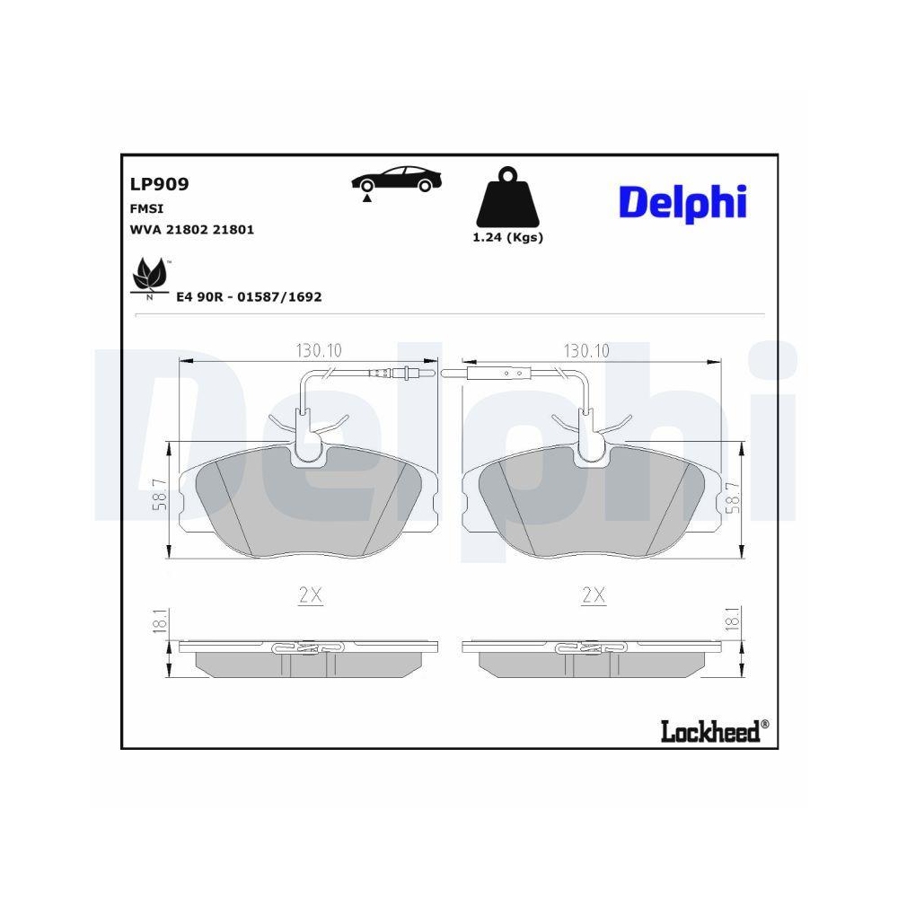 DELPHI LP909 Bremsbelagsatz, Scheibenbremse für CITROËN FIAT LANCIA PEUGEOT