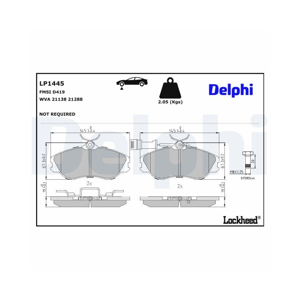 DELPHI LP1445 Bremsbelagsatz, Scheibenbremse f&uuml;r AUDI, Vorderachse