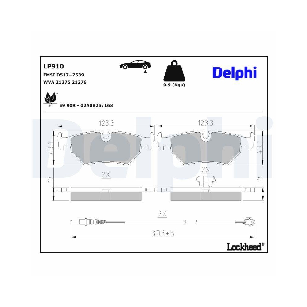 DELPHI LP910 Bremsbelagsatz, Scheibenbremse für CITROËN FIAT LANCIA PEUGEOT