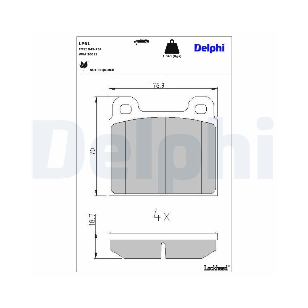 DELPHI LP61 Bremsbelagsatz, Scheibenbremse f&uuml;r VW, Vorderachse