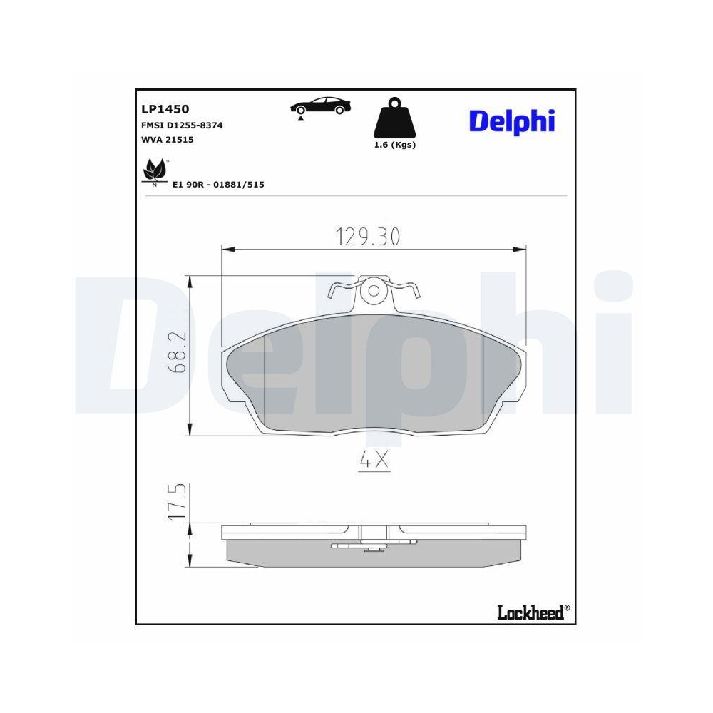 DELPHI LP1450 Bremsbelagsatz, Scheibenbremse f&uuml;r LAND ROVER, Vorderachse
