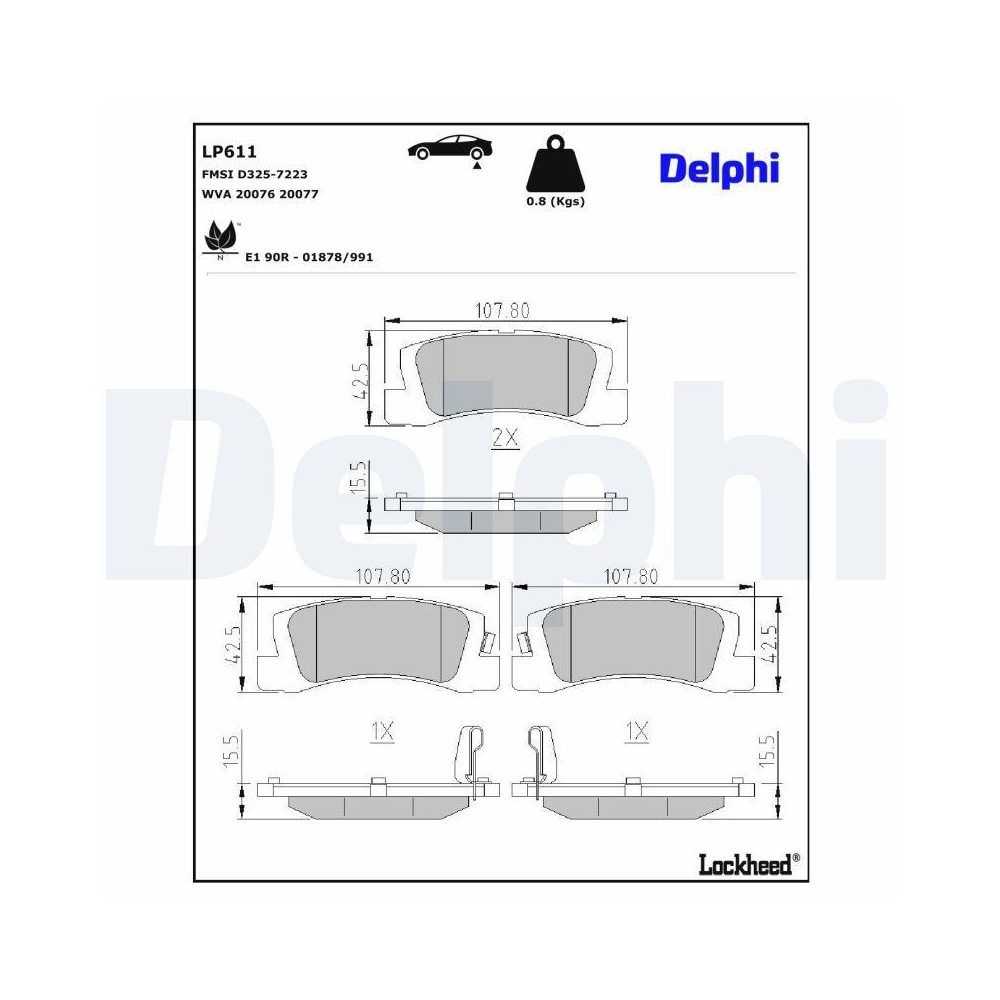 DELPHI LP611 Bremsbelagsatz, Scheibenbremse f&uuml;r TOYOTA LEXUS, Hinterachse