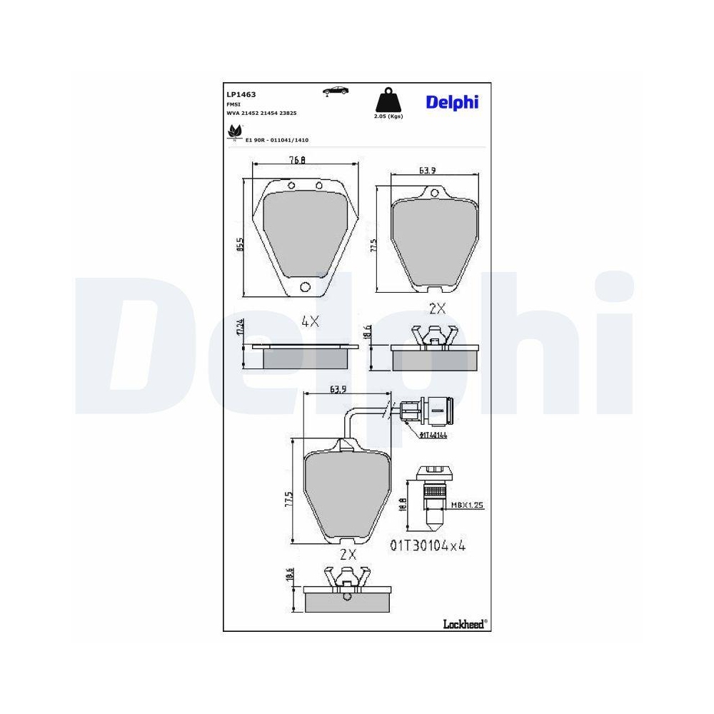 DELPHI LP1463 Bremsbelagsatz, Scheibenbremse f&uuml;r AUDI, Vorderachse